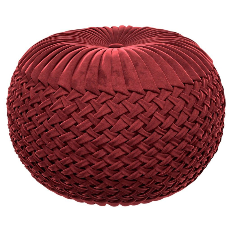 Velvet Round Pouf Ottoman - Red