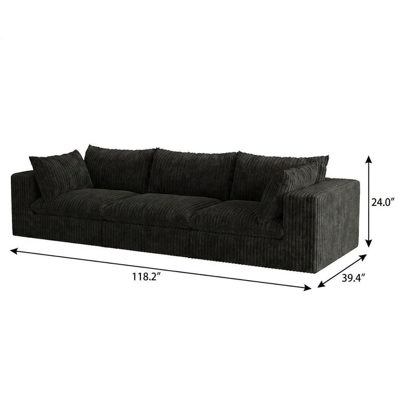 Corduroy Modular Sofa With Toss Pillows - Black