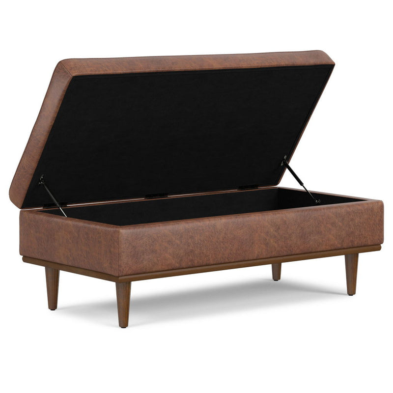 Leather Cocktail Ottoman With Storage Transitional Style - Brown