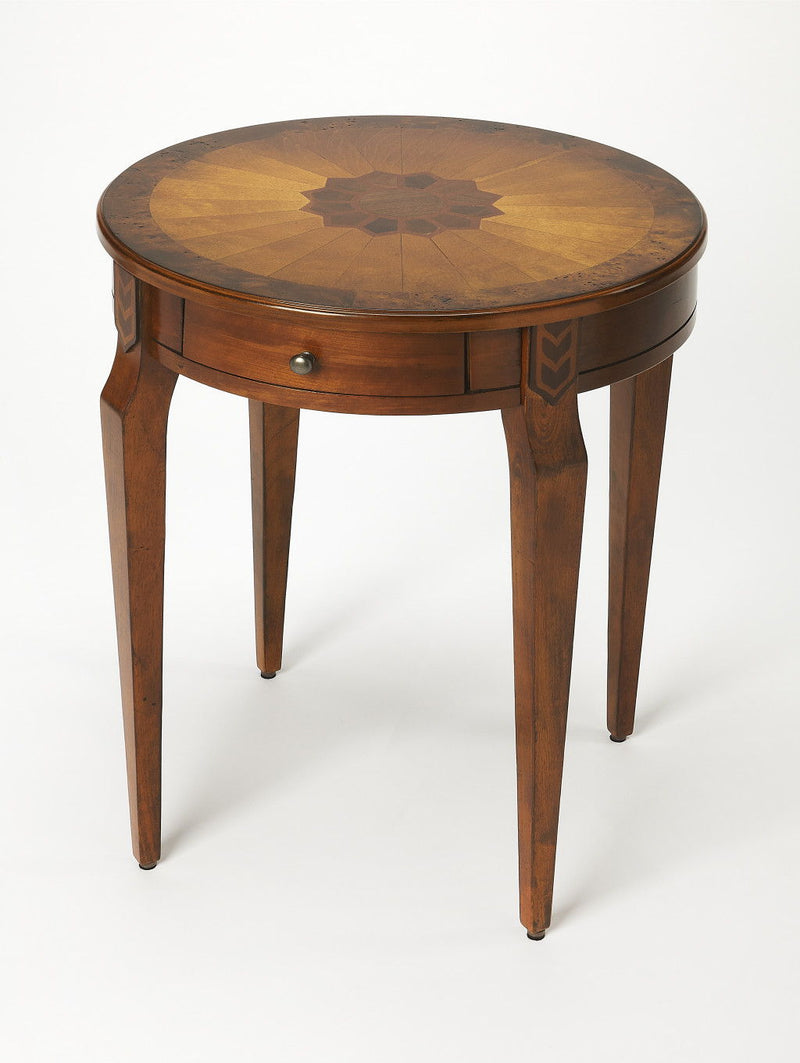 Manufactured Wood Round End Table With Drawer - Medium Brown And Olive Ash
