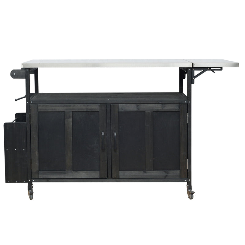 Foldable Outdoor Kitchen Island With Lockable Wheels, Storage Cabinet And Towel Rack For Patio