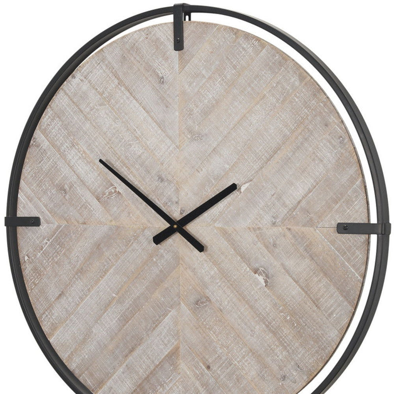 Analog Round Wall Clock - Black / Natural