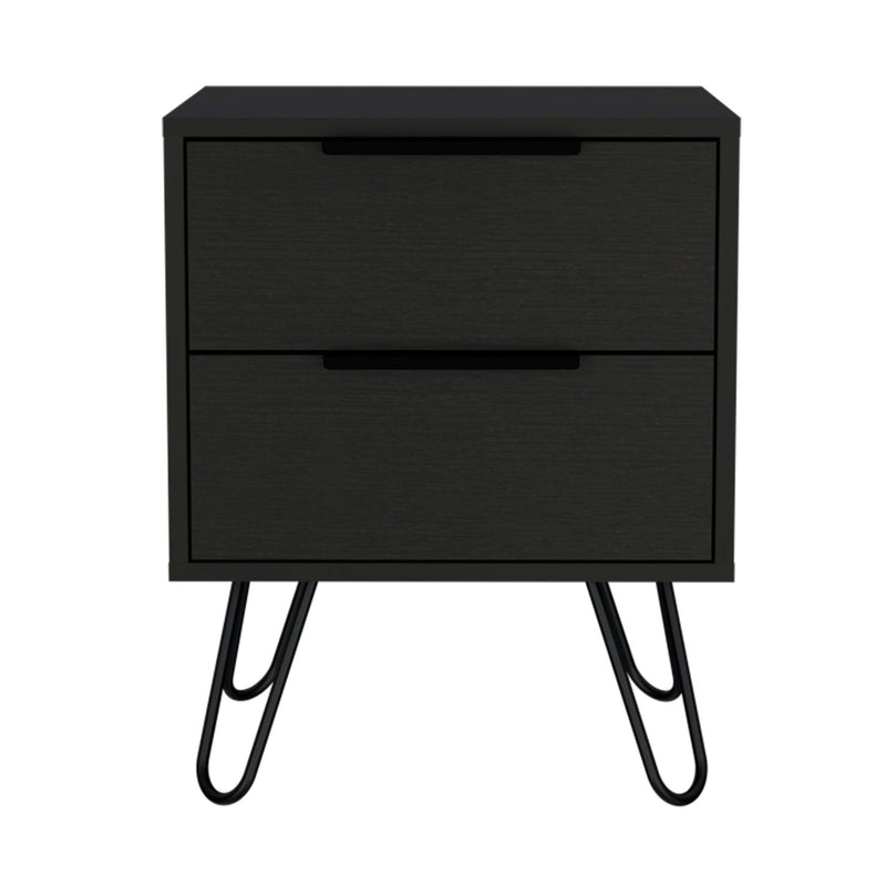 22" Two Drawer Faux Wood Nightstand - Black