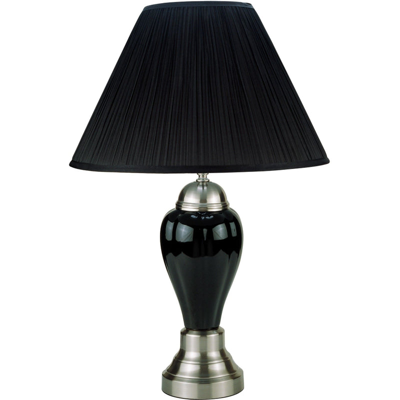 Ceramic Urn Table Lamp With Black Empire Shade - Black And Silver