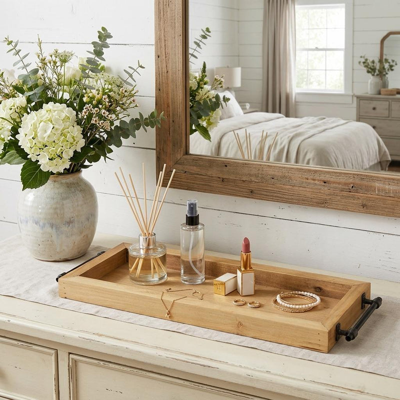 Solid Wood Handmade Vanity Tray With Handles - Natural