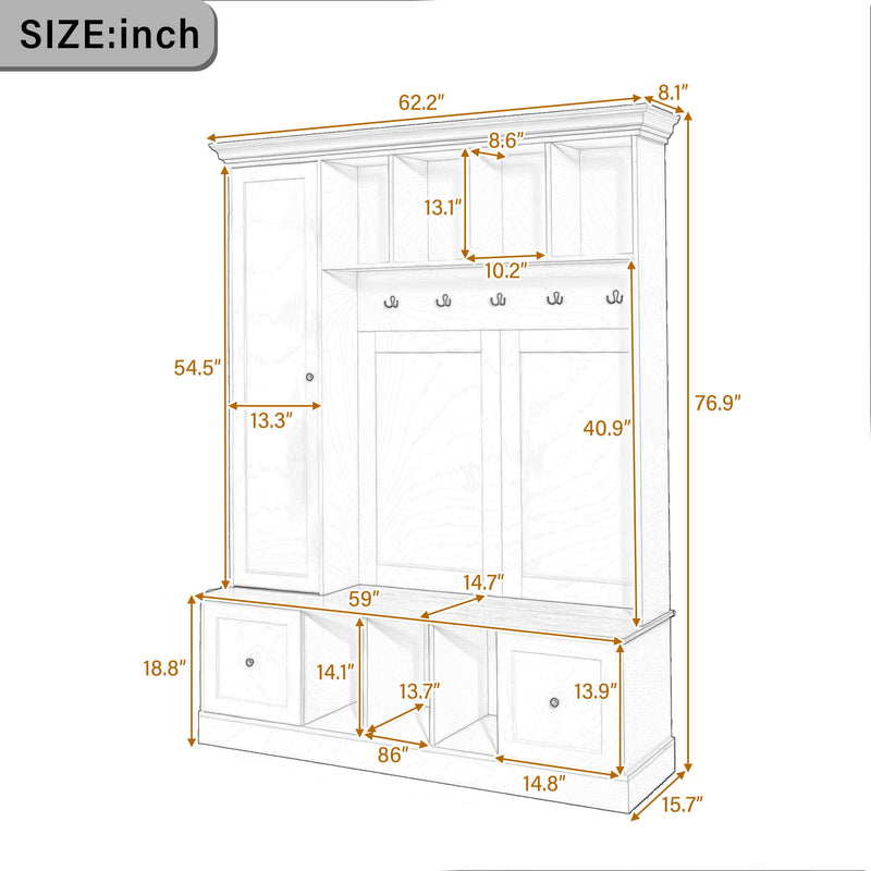 Hall Tree With Shoe Storage Bench, Entryway Coat Rack With 5 Hooks