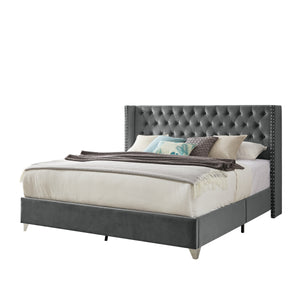 B100S King bed, Button designed Headboard,strong wooden slats + metal legs with Electroplate