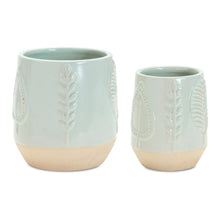 Load image into Gallery viewer, Porcelain Leaf Round Pot Planters (Set of 2) - Green / Tan
