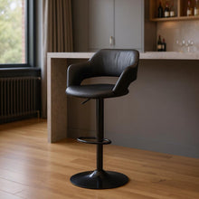 Load image into Gallery viewer, Faux Leather And Metal Low Back Adjustable Height Bar Chair - Black
