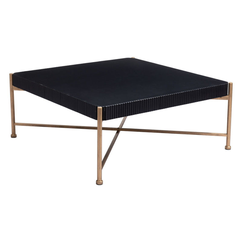 42" Solid Wood And Steel Square Coffee Table - Black And Gold