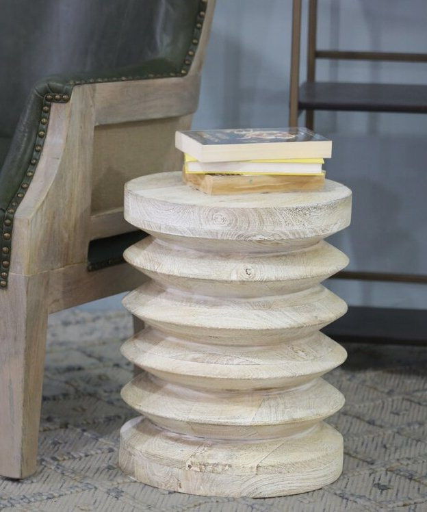 18" Solid Wood Round End Table - Beige