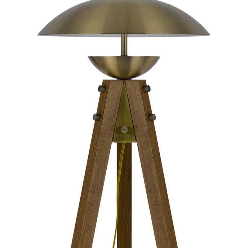 Tripod Floor Lamp With Antiqued Brass Dome Shade - Brass