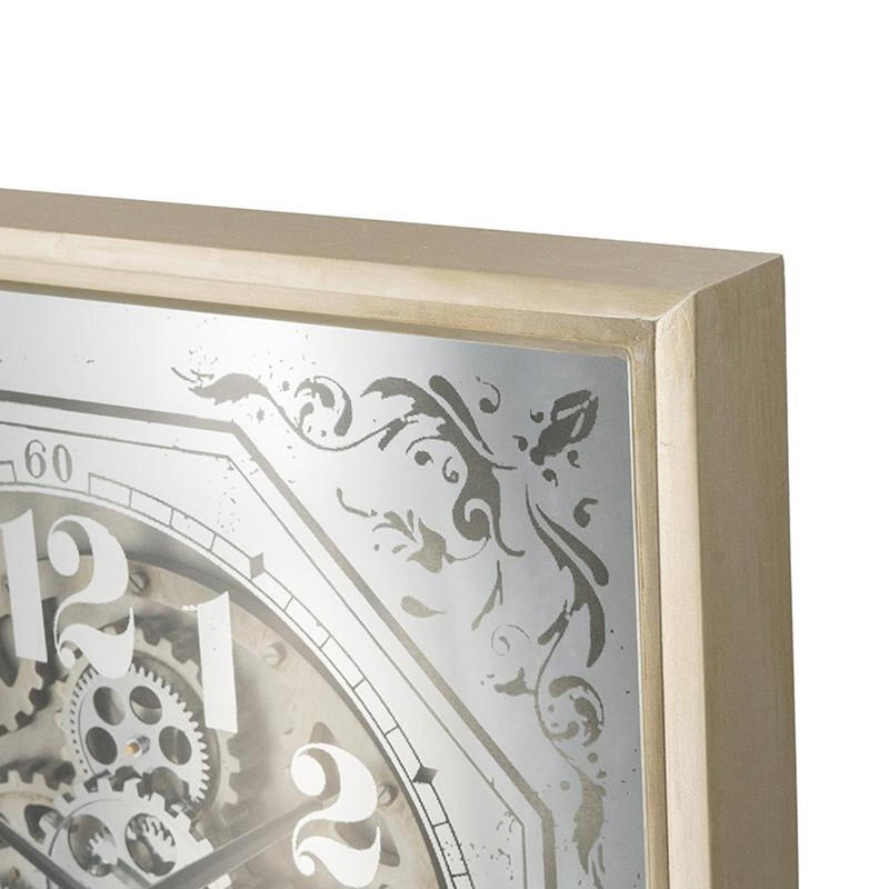 Square Mirror Exposed Gear Wall Clock - Gold / Silver