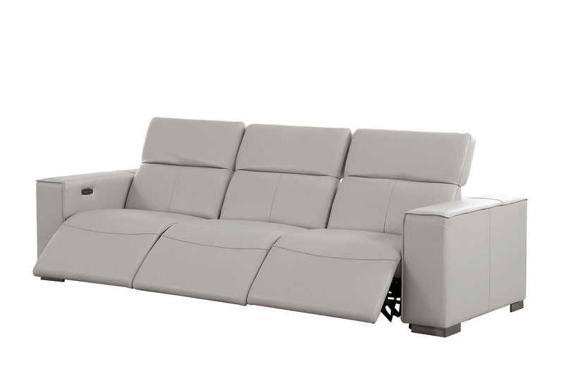 Top Grain Leather Reclining Metal USB Sofa (720309) - Light Gray
