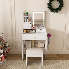 Load image into Gallery viewer, LED Vanity Mirror With Stool, 2 Drawers &amp; 5 Storage Cabinets, Adjustable Lighting Mdf Dressing Table For Bedroom - White
