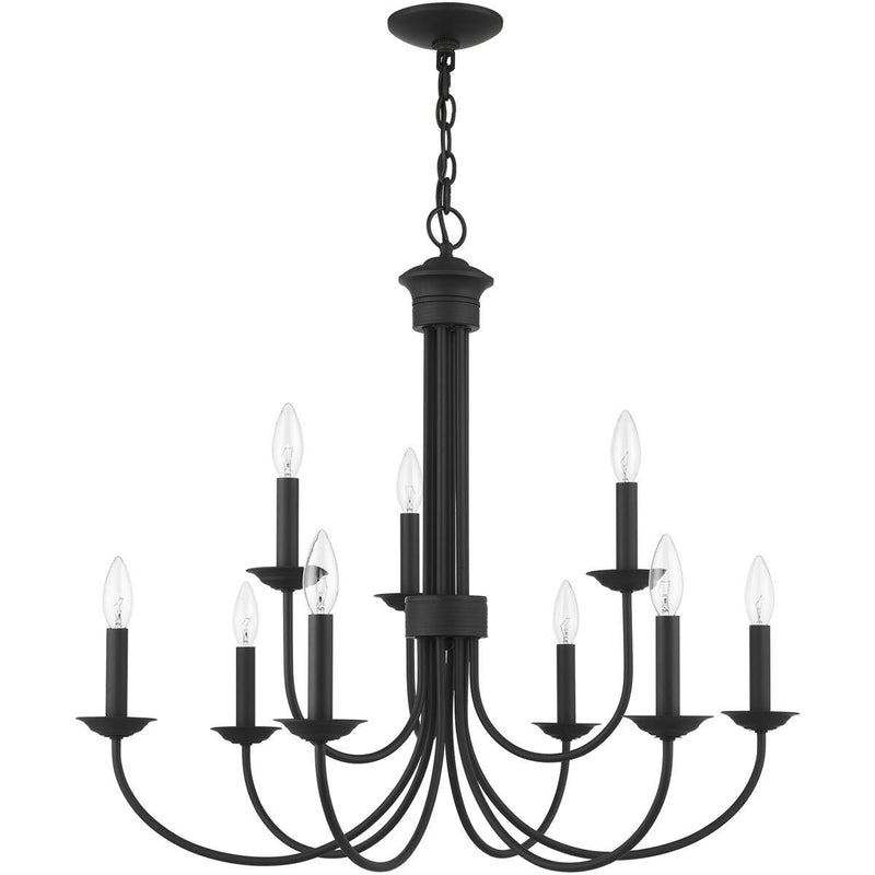 Nine Light Dimmable Chandelier With Shades - Black