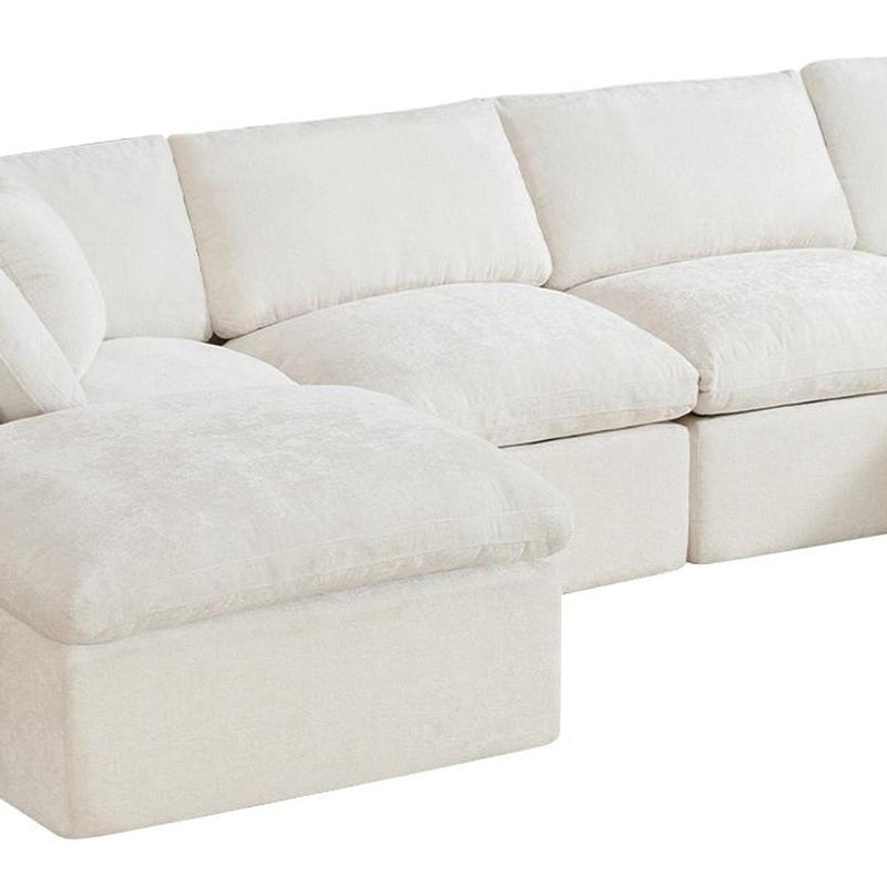 Chenille And Fabric Modular Sofa With Ottoman And Toss Pillows - Beige