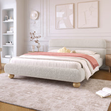 Load image into Gallery viewer, Queen Size Contemporary Low Profile Upholstered Bed With Teddy Fleece Boucle Fabric And Solid Round Legs - White
