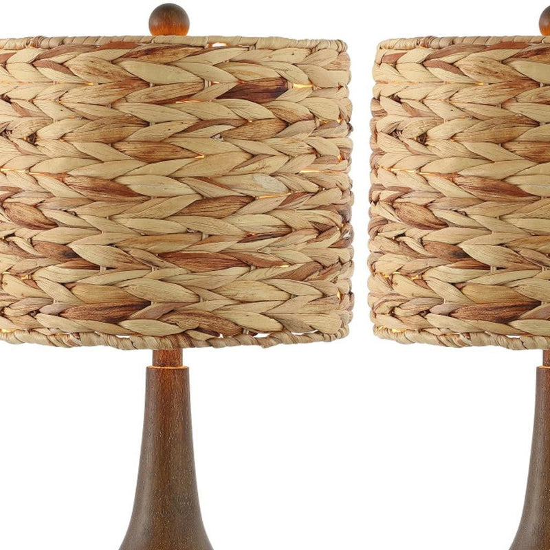 Gourd Bedside Lamps With Drum Shades (Set of 2) - Dark Brown / Natural