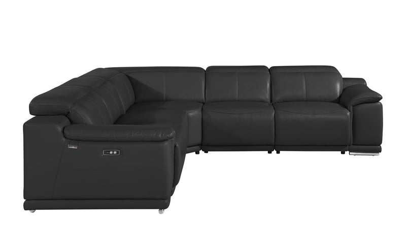 Italian Leather Modular L Shaped Five Piece Corner Sectional - Black
