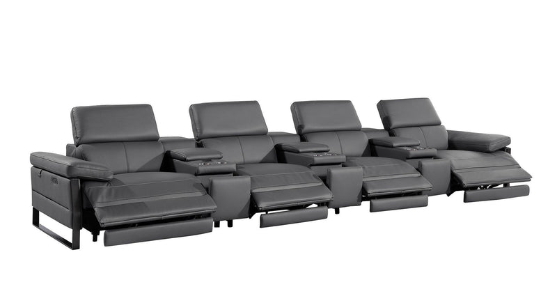 Top Grain Leather Reclining Metal USB Sofa (720348) - Dark Gray