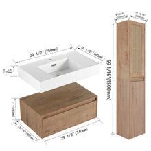 Load image into Gallery viewer, Contemporary Wall Mounted Bathroom Vanity With Resin Sink And 2 Side Cabinet - Imitative Oak
