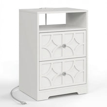 Load image into Gallery viewer, Nightstand With Diamond Carvings Handles, 2 Drawers &amp; Charging Station
