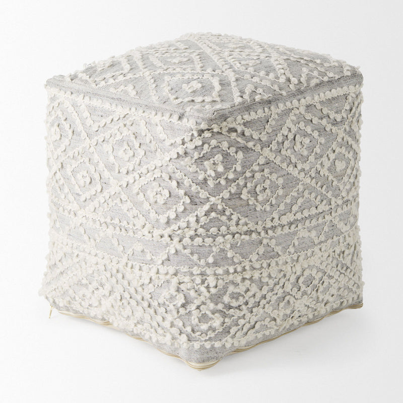 Fabric Geometric Pouf Ottoman - Gray / Cream
