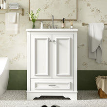Load image into Gallery viewer, Bathroom Vanity With Ceramic Sink Combo, Modern Freestanding Storage Cabinet With Silver Handles
