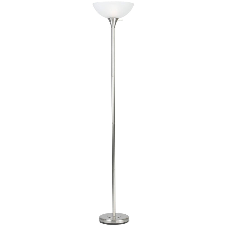 Torchiere Floor Lamp With White Frosted Glass Dome Shade - Nickel