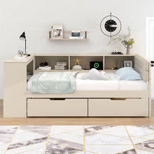 Load image into Gallery viewer, Upholstered Headboard Platform Bed With Storage Shelves, Drawers, Charging Station
