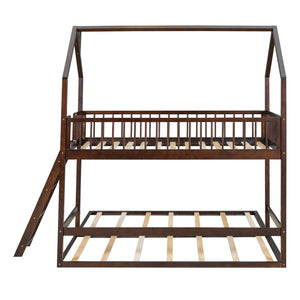 Twin Over Twin-Twin House Bunk Bed with Extending Trundle and Ladder