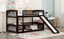 Load image into Gallery viewer, Bunk Bed with Slide,Twin Over Twin Low Bunk Bed with Fence and Ladder for Toddler Kids Teens Espresso
