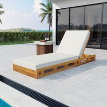 Load image into Gallery viewer, Premium Acacia Wood Lounge Chaise Set With Water Resistant Cushions, Adjustable Recline - Cream / Teak
