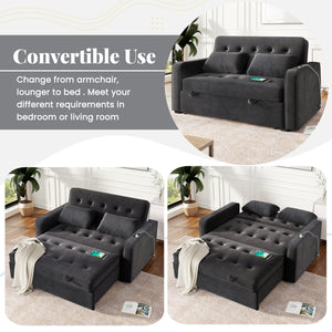 65.7" Velvet Upholstered Sleeper Bed , Pull Out Sofa Bed Couch attached two throw pillows,Dual USB Charging Port and Adjustable Backrest for Living Room Space, Black