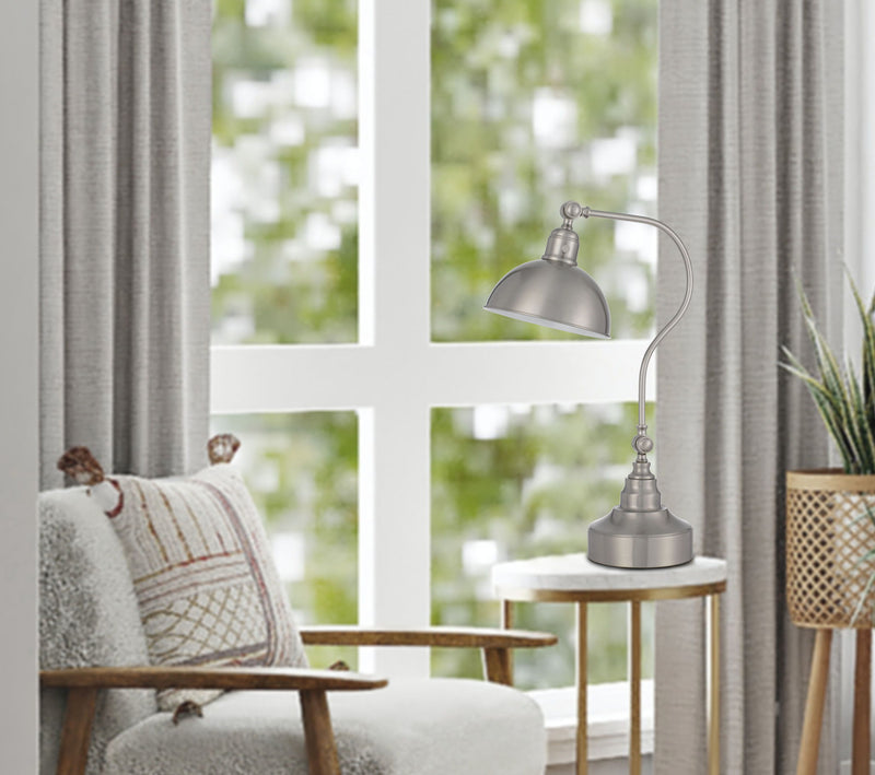 Metal Lantern Desk Table Lamp With Nickel Dome Shade - Nickel