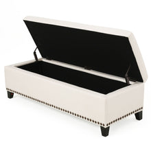 Load image into Gallery viewer, Upholstered Storage Ottoman With Nailhead Trim - Beige
