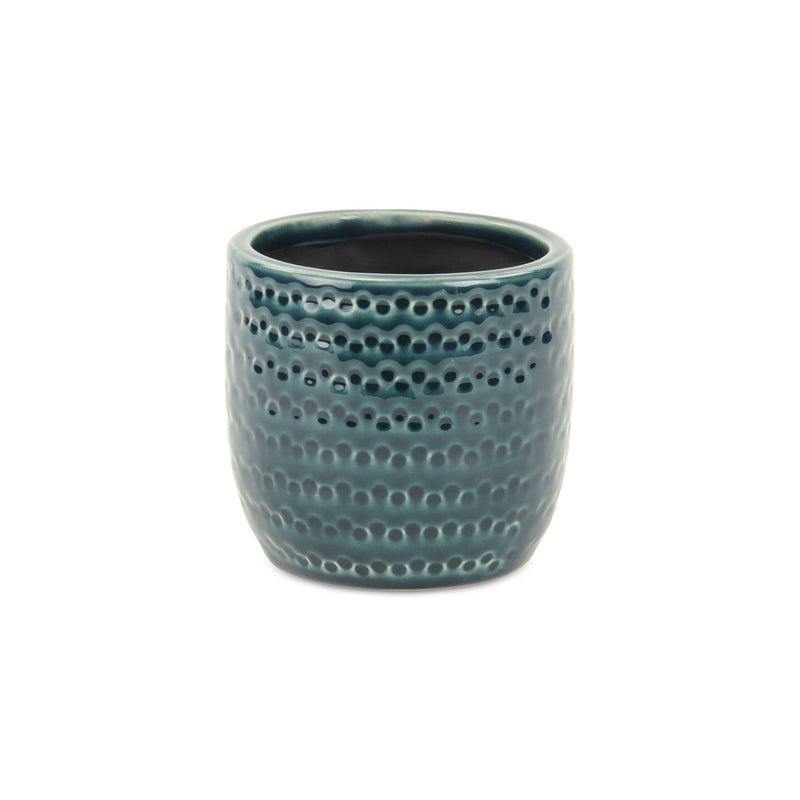 Dotted Round Pot Planter - Teal Blue
