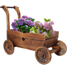 Load image into Gallery viewer, Wooden Wagon Planter Box Mobile Garden Planter With Wheels Handle Drain Hole Wood - Brown
