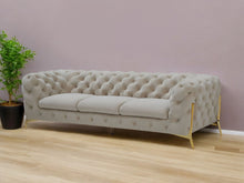 Load image into Gallery viewer, Velvet Chesterfield Sofa &amp; Gold Legs - Beige

