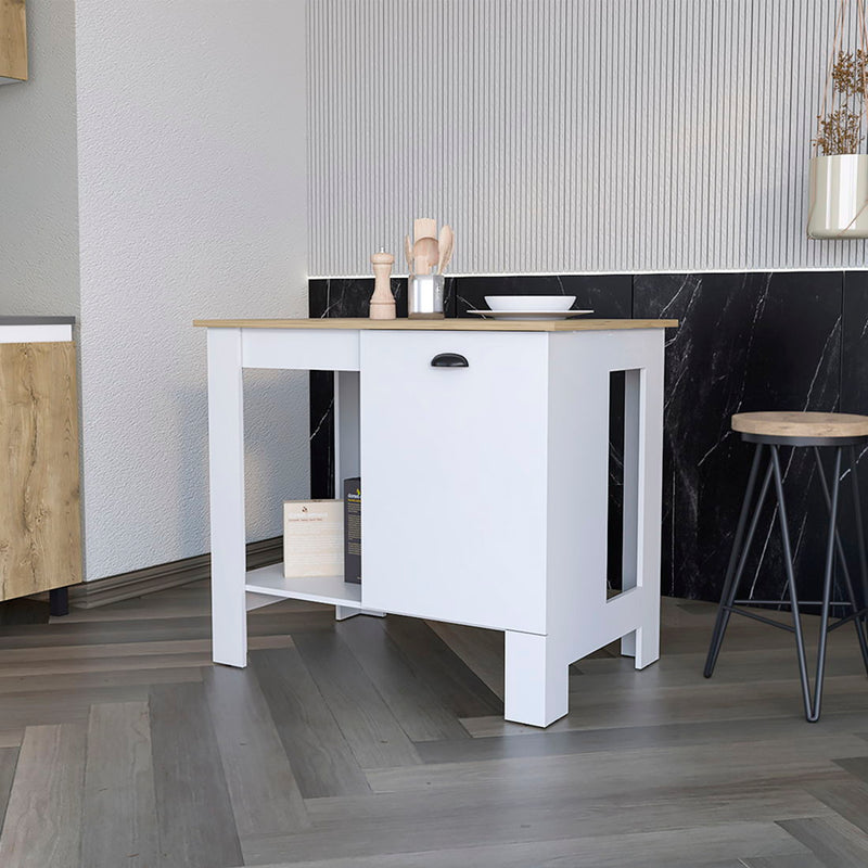 35" Kitchen Island With Storage - White
