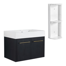 Load image into Gallery viewer, Modern Wall Mounted Bathroom Vanity With Thick Edge Resin Sink And Storage Rack

