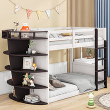 Load image into Gallery viewer, Twin over Twin Boat-Like Shape Bunk Bed with Storage Shelves, Cream+Espresso
