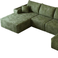 Load image into Gallery viewer, 135" 2 Piece Living Room Set Corduroy Modular Compression Foam Sofa With Ottoman Toss Pillows - Green
