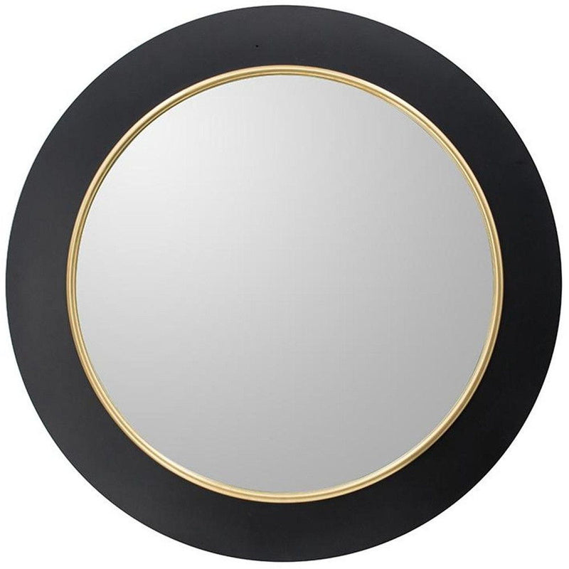32" Lighted Round Metal Framed Accent Mirror - Black / Gold
