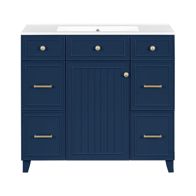 Bathroom Vanity With Ceramic Sink, Soft Close Doors, Adjustable Shelves