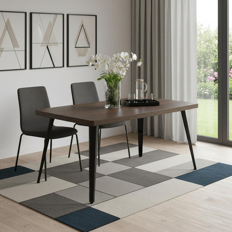 Wood Iron Dining Table - Dark Brown / Black