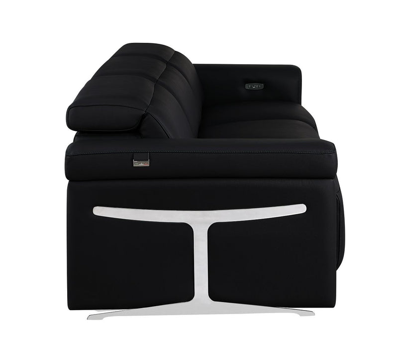 Top Grain Leather Reclining Metal USB Sofa (720428) - Black