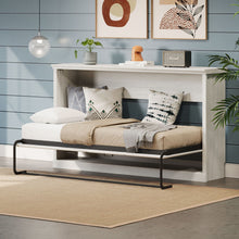 Load image into Gallery viewer, Twin Size Horizontal Murphy Bed, Hideaway Wall Bed, Folding Into Cabinet, Space Saving Furniture For Multipurpose Guest Room, Home Office - Rustic White
