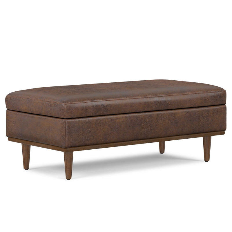 Transitional Style Leather Cocktail Ottoman With Storage - Brown